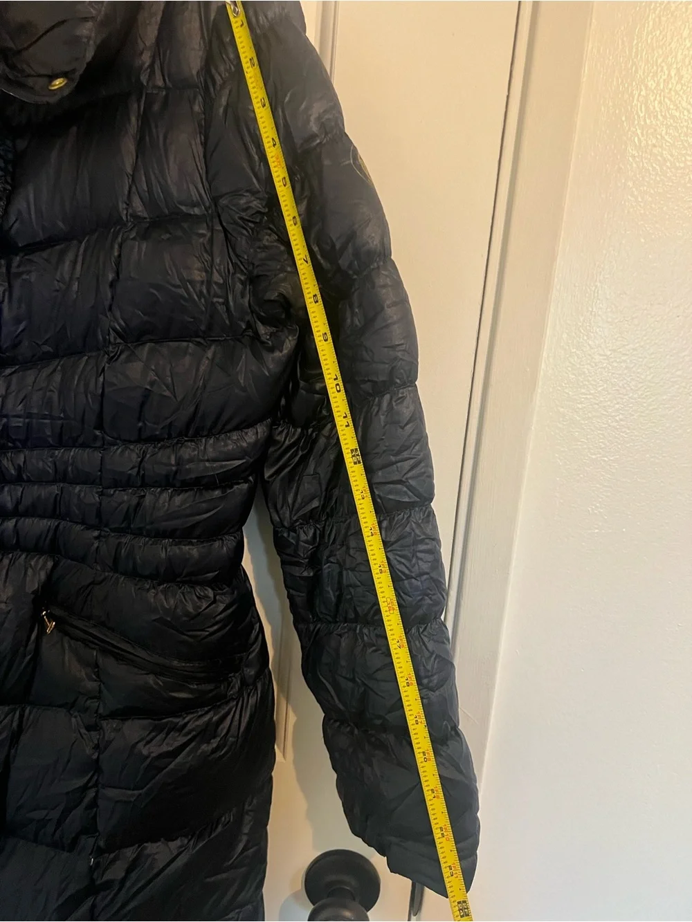 Michael Kors Navy Long Quilted Packable Puffer Coat with Gold-Tone Hardware